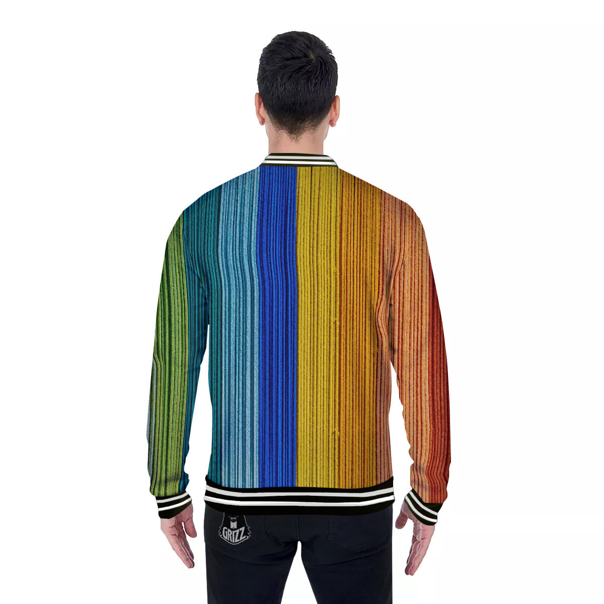 Yarn Colorful Print Baseball Jacket-grizzshop