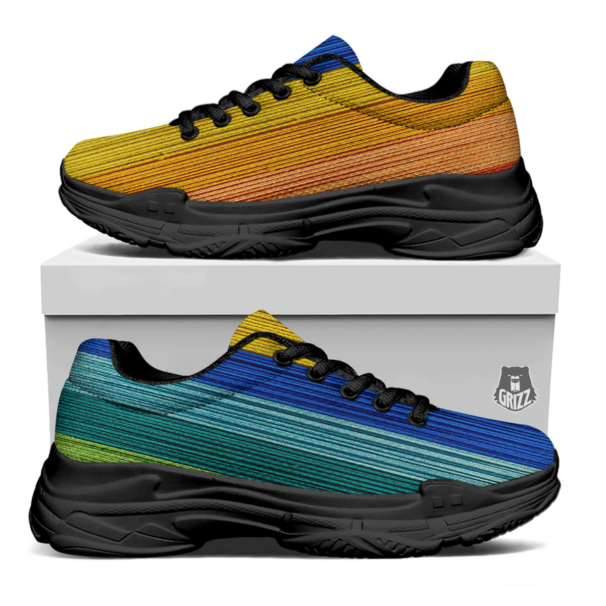 Yarn Colorful Print Black Chunky Shoes-grizzshop
