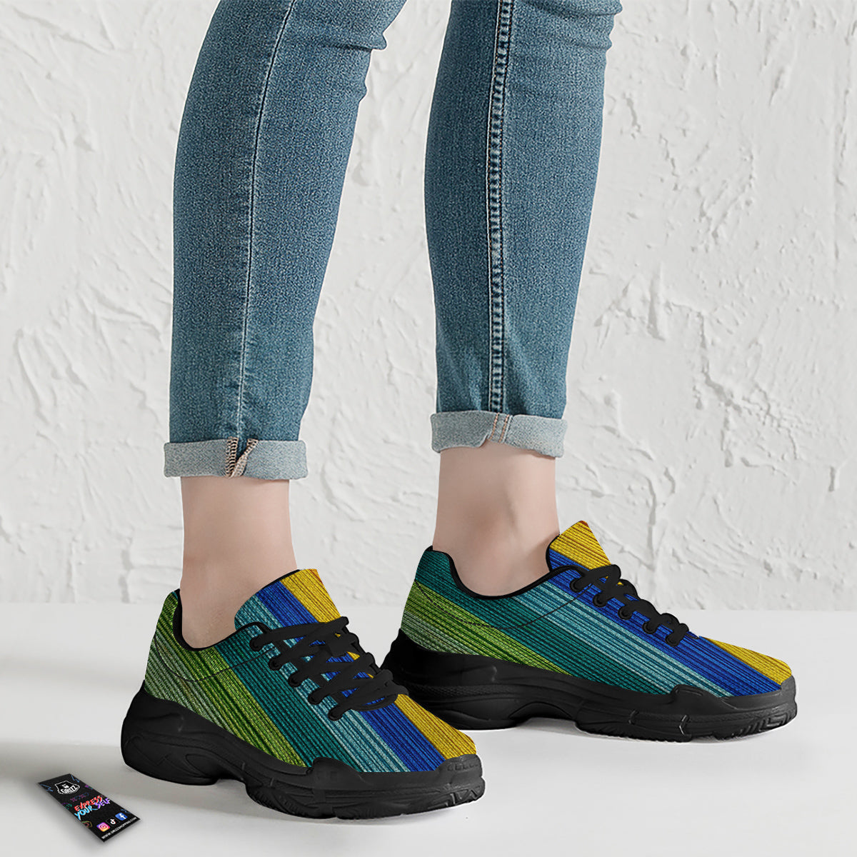 Yarn Colorful Print Black Chunky Shoes-grizzshop