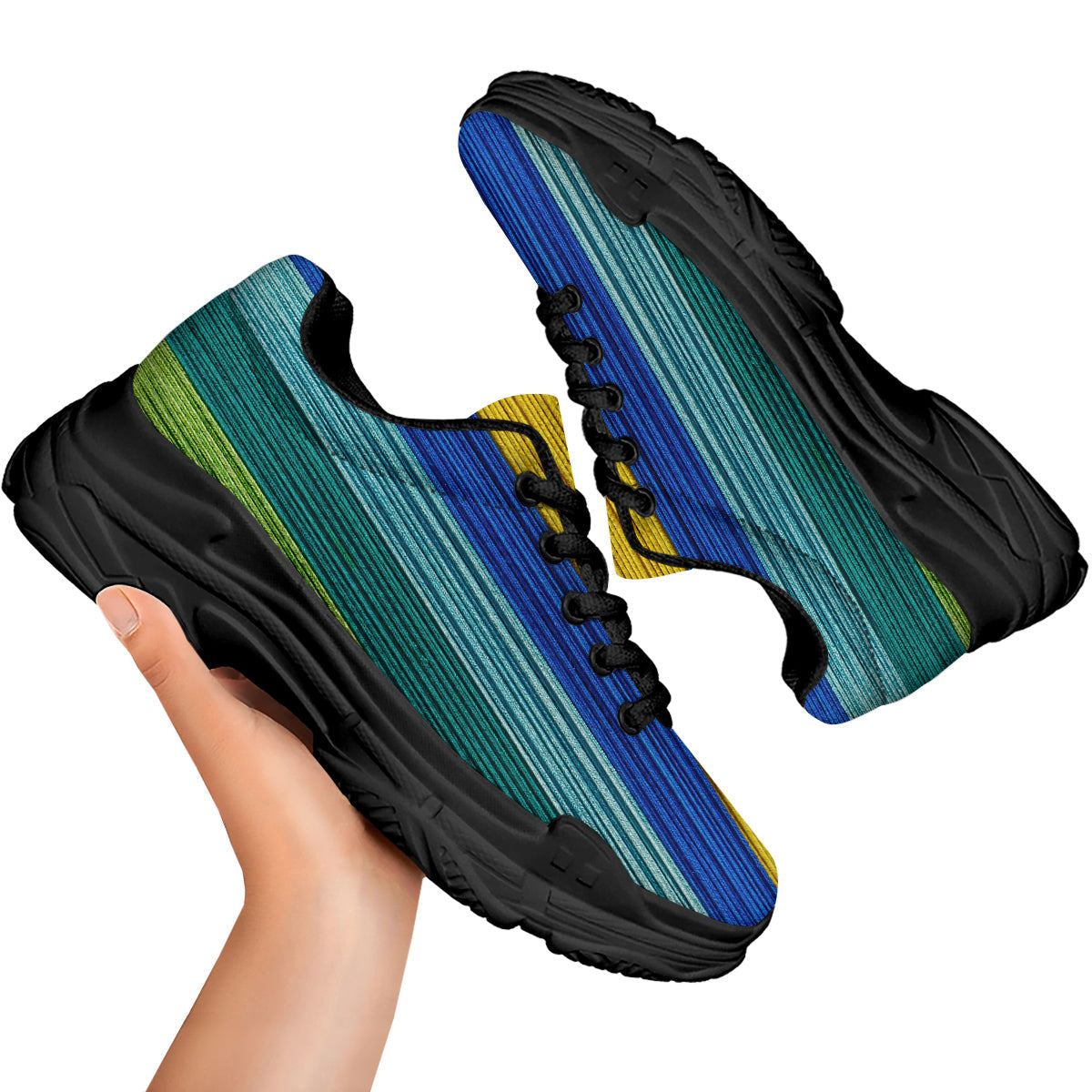 Yarn Colorful Print Black Chunky Shoes-grizzshop