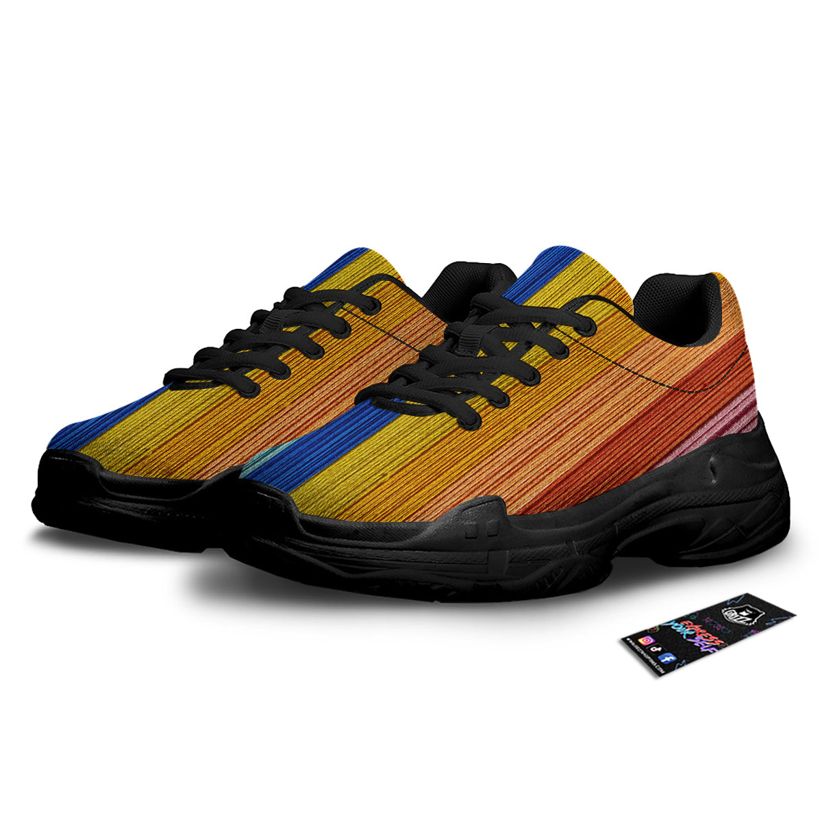 Yarn Colorful Print Black Chunky Shoes-grizzshop