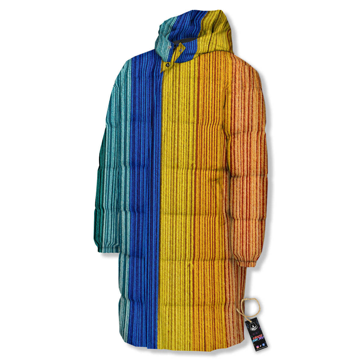 Yarn Colorful Print Long Down Jacket-grizzshop