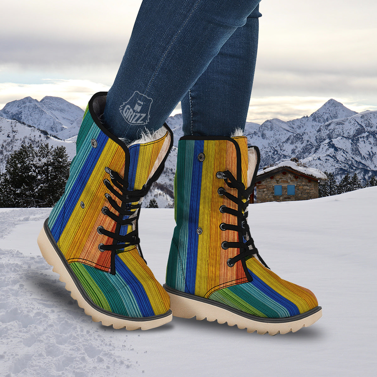 Yarn Colorful Print Snow Boots-grizzshop