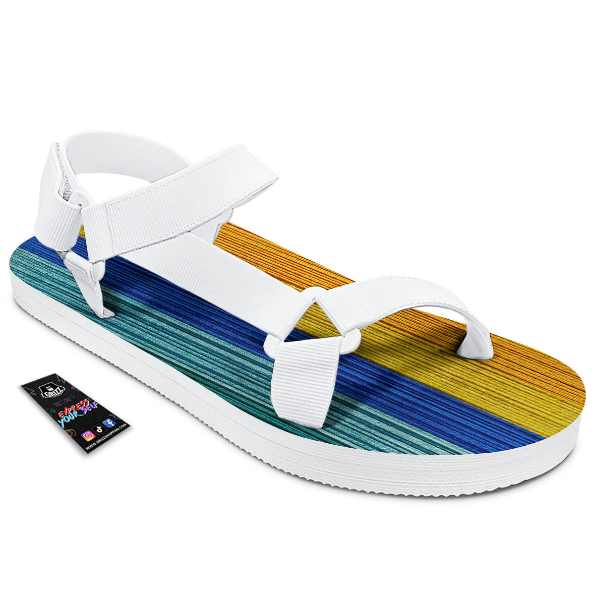 Yarn Colorful Print White Open Toe Sandals-grizzshop