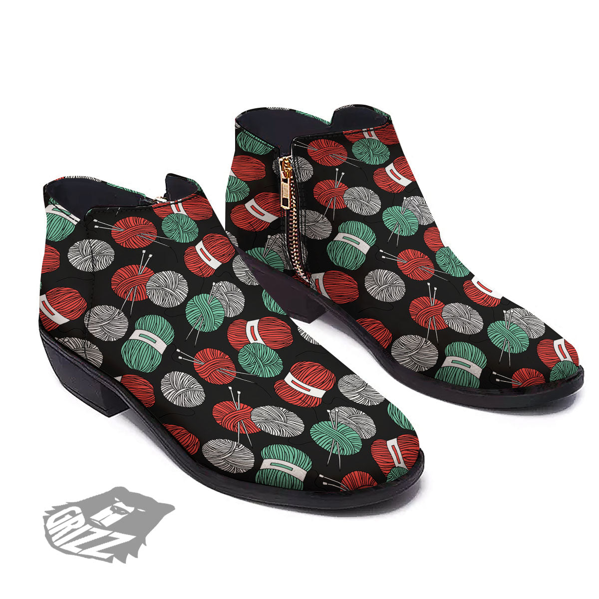 Yarn Knitting Print Pattern Ankle Boots-grizzshop