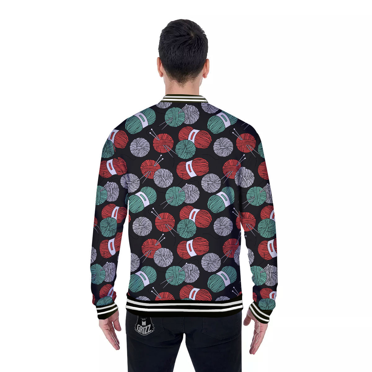 Yarn Knitting Print Pattern Baseball Jacket-grizzshop