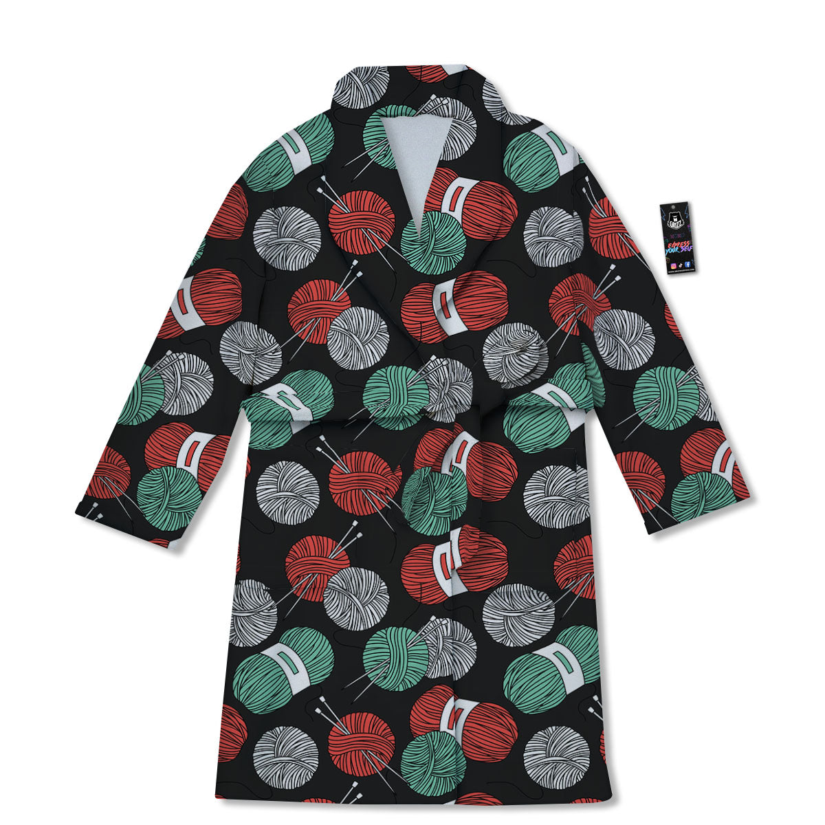 Yarn Knitting Print Pattern Bathrobe-grizzshop