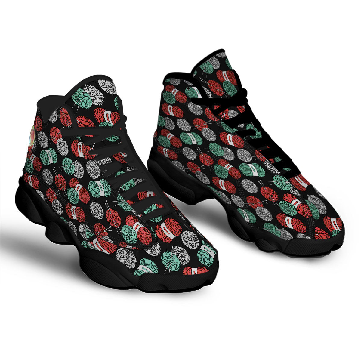 Yarn Knitting Print Pattern Black Basketball Shoes-grizzshop