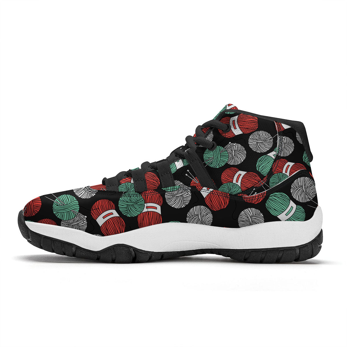 Yarn Knitting Print Pattern Black Bball Shoes-grizzshop
