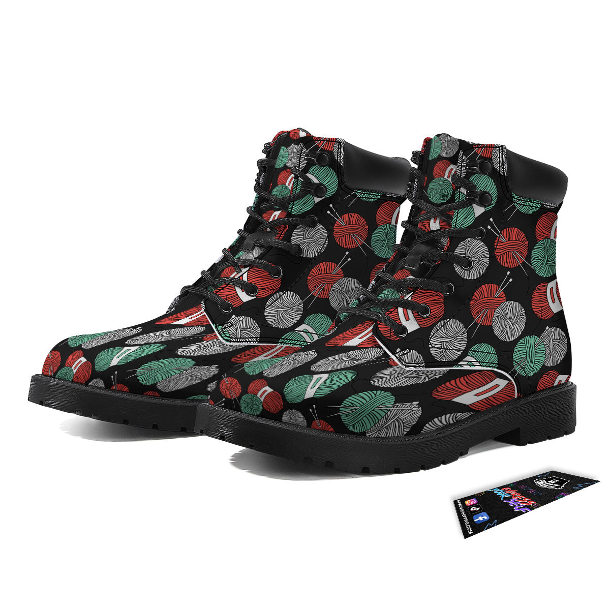 Yarn Knitting Print Pattern Boots-grizzshop