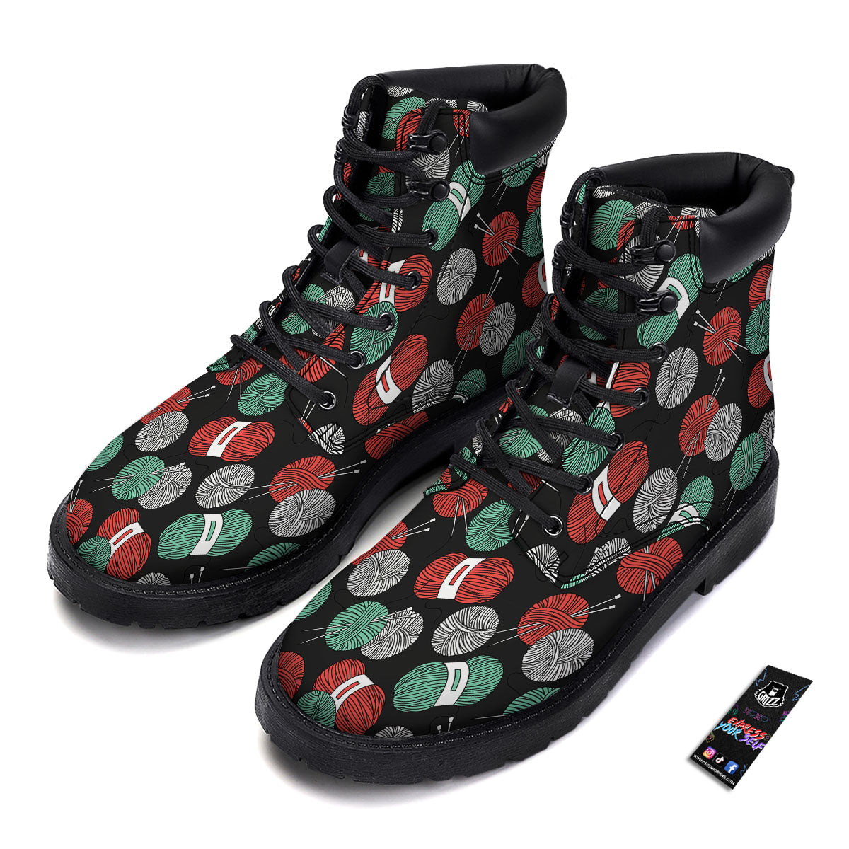 Yarn Knitting Print Pattern Boots-grizzshop