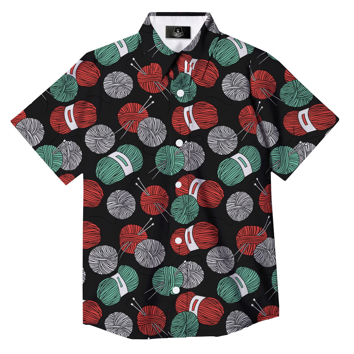 Yarn Knitting Print Pattern Button Up Shirt-grizzshop