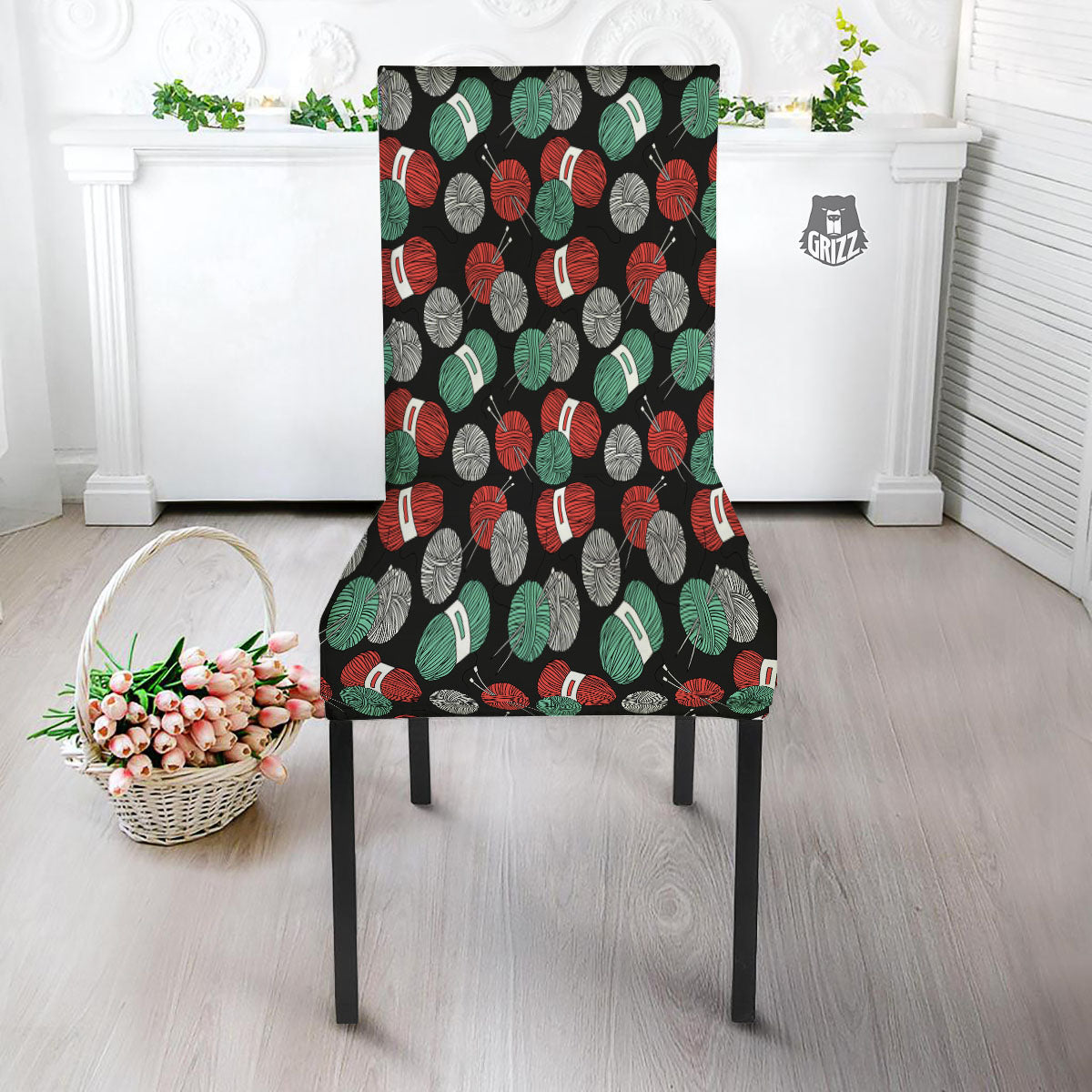 Yarn Knitting Print Pattern Dining Chair Slipcover-grizzshop