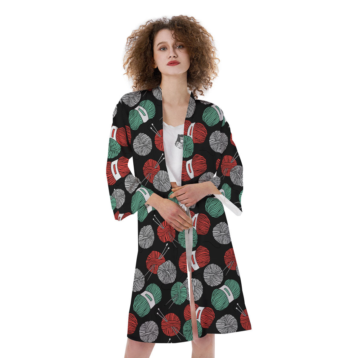Yarn Knitting Print Pattern Kimono-grizzshop