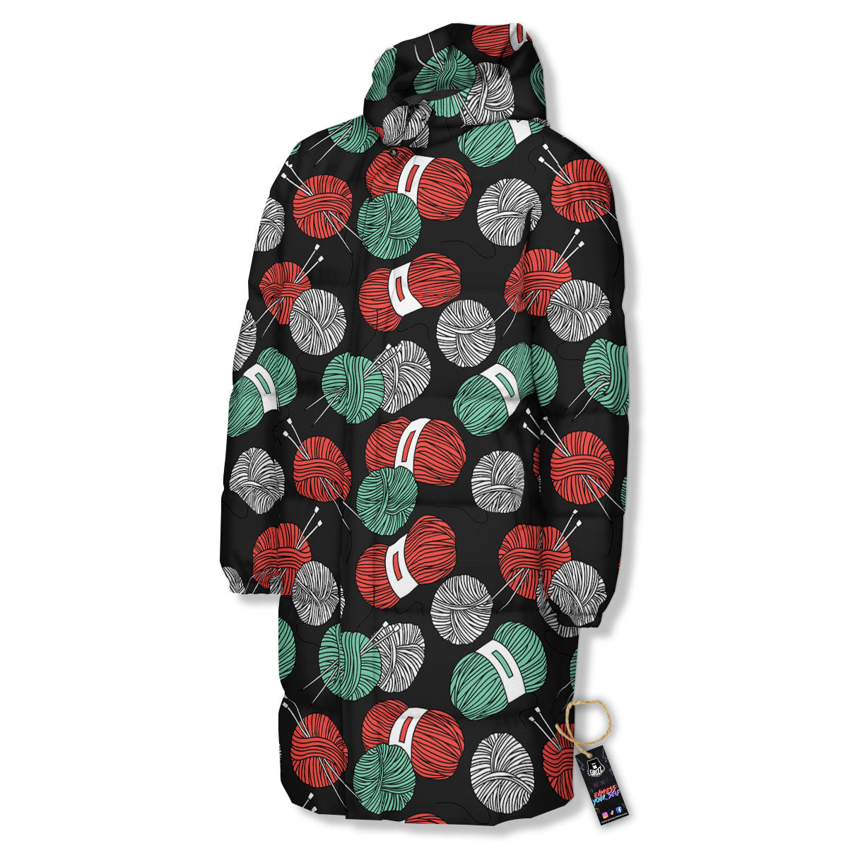 Yarn Knitting Print Pattern Long Down Jacket-grizzshop