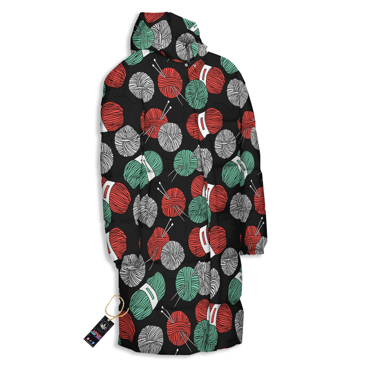 Yarn Knitting Print Pattern Long Down Jacket-grizzshop