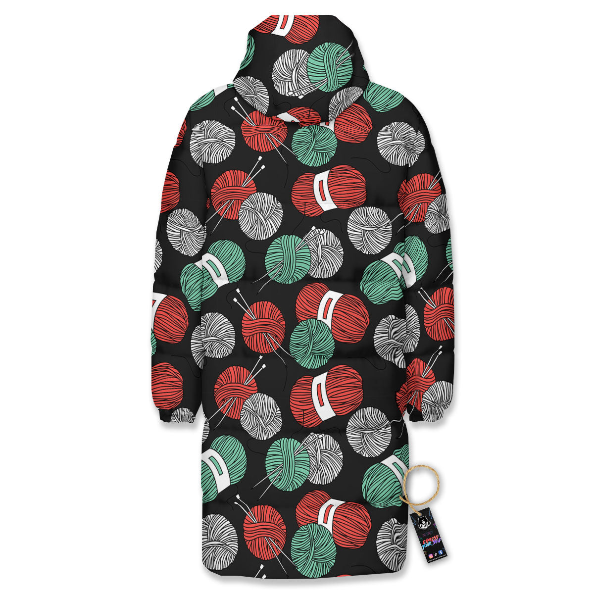 Yarn Knitting Print Pattern Long Down Jacket-grizzshop