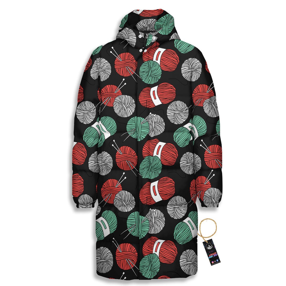 Yarn Knitting Print Pattern Long Down Jacket-grizzshop