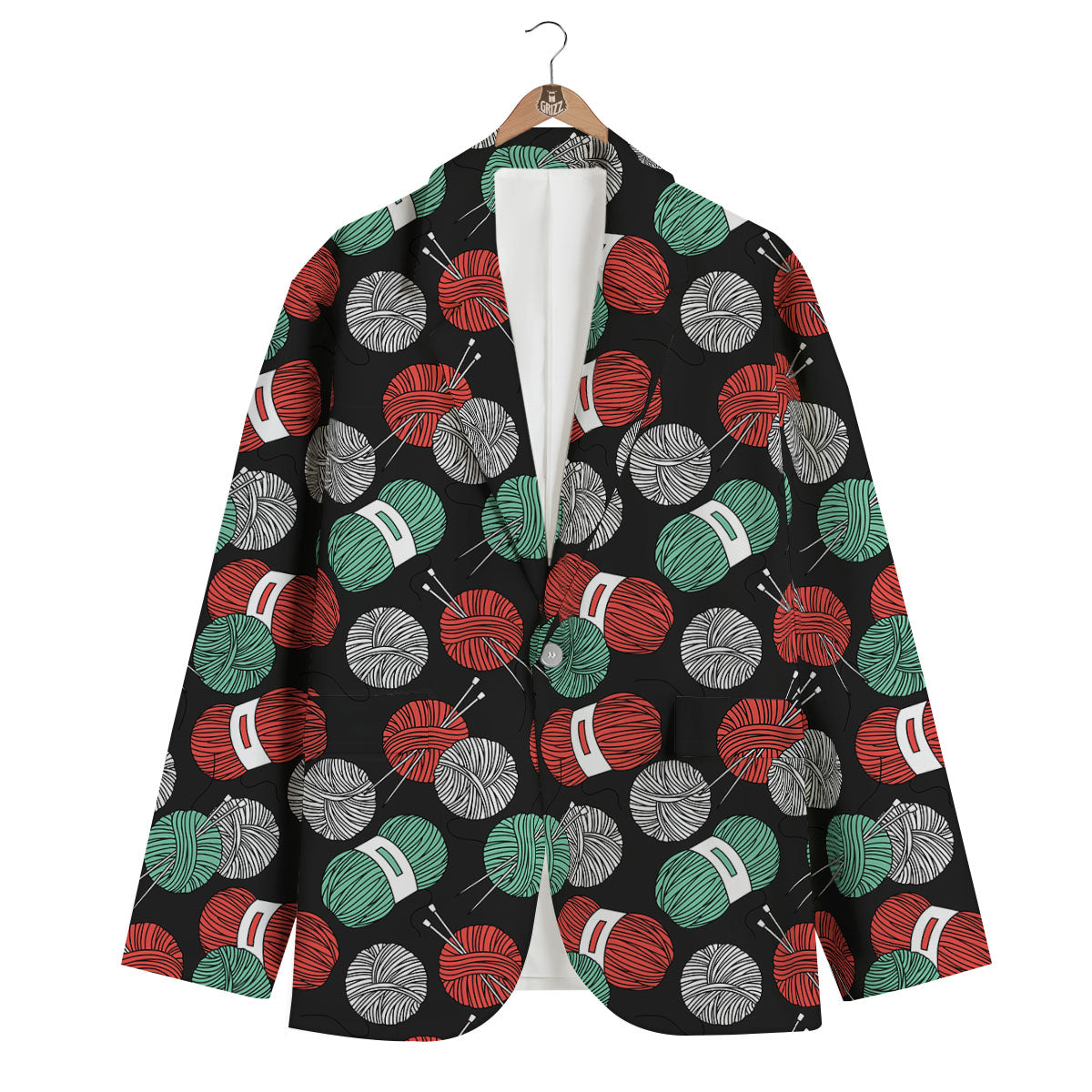 Yarn Knitting Print Pattern Men's Blazer-grizzshop