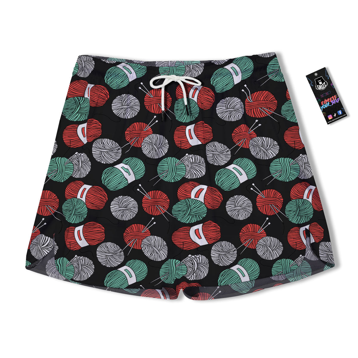 Yarn Knitting Print Pattern Men's Running Shorts-grizzshop