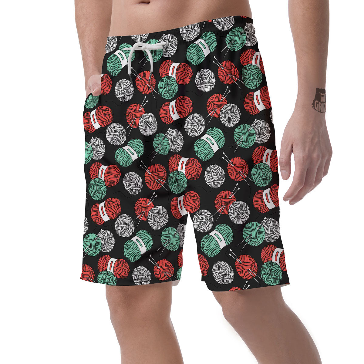 Yarn Knitting Print Pattern Men's Shorts-grizzshop