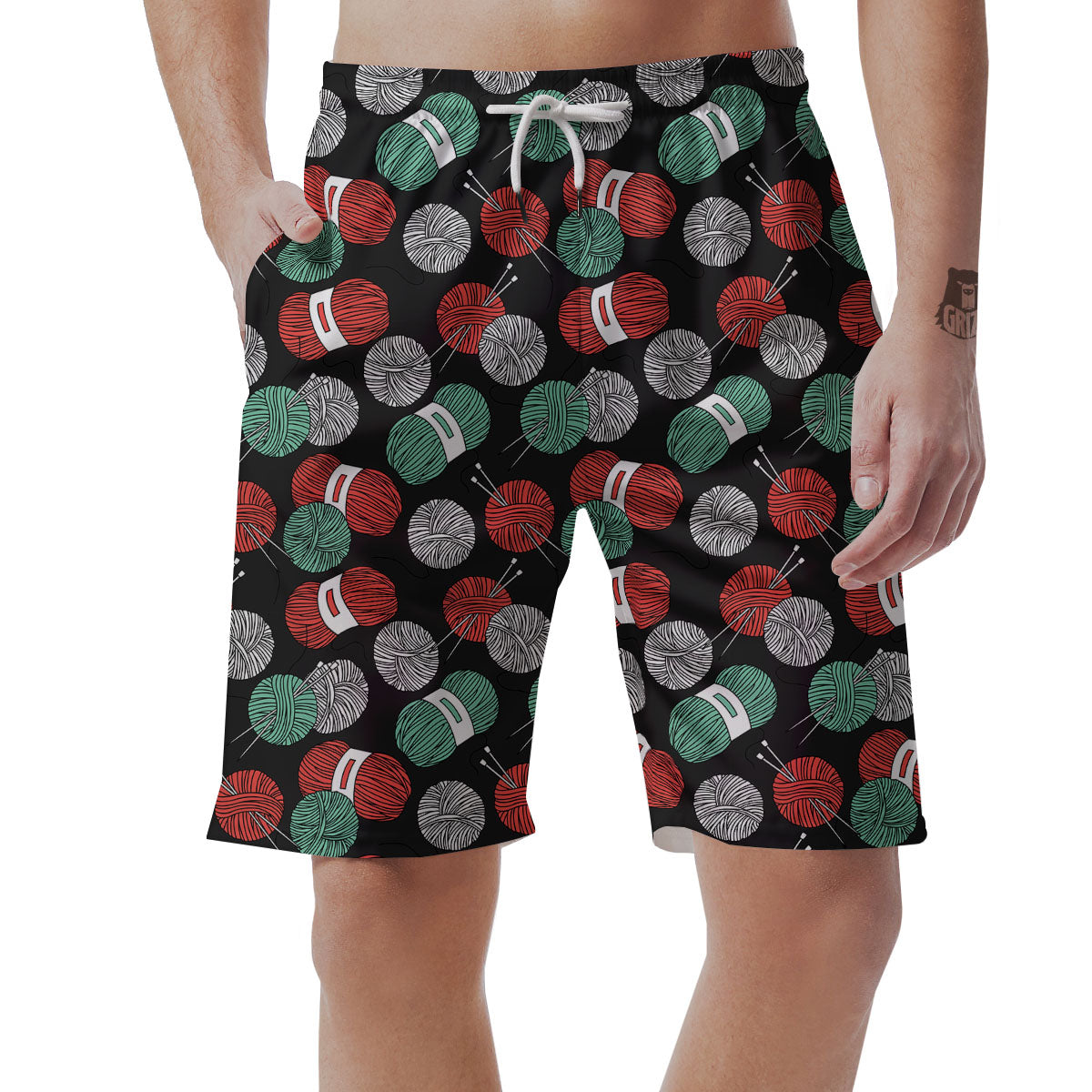 Yarn Knitting Print Pattern Men's Shorts-grizzshop