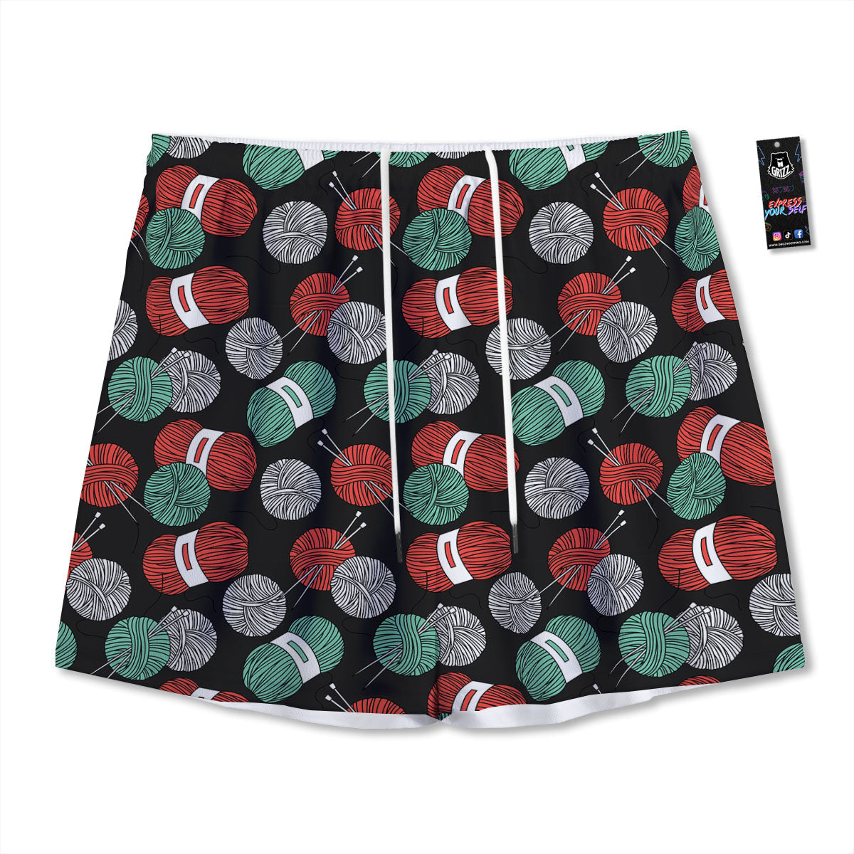 Yarn Knitting Print Pattern Mesh Shorts-grizzshop