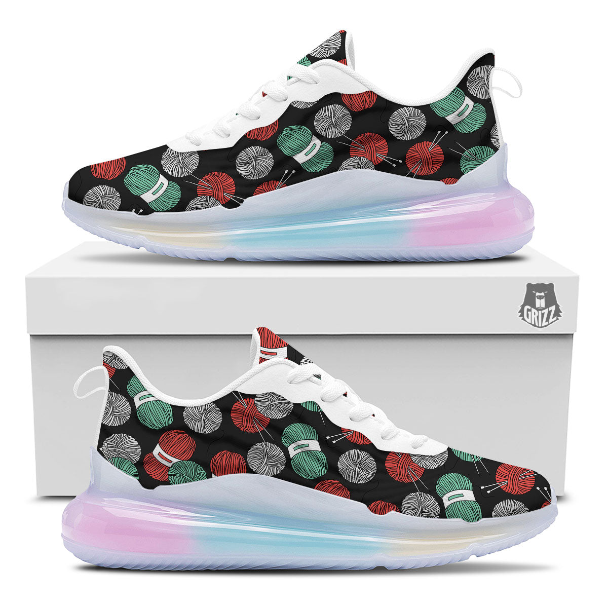 Yarn Knitting Print Pattern Running Sneakers-grizzshop