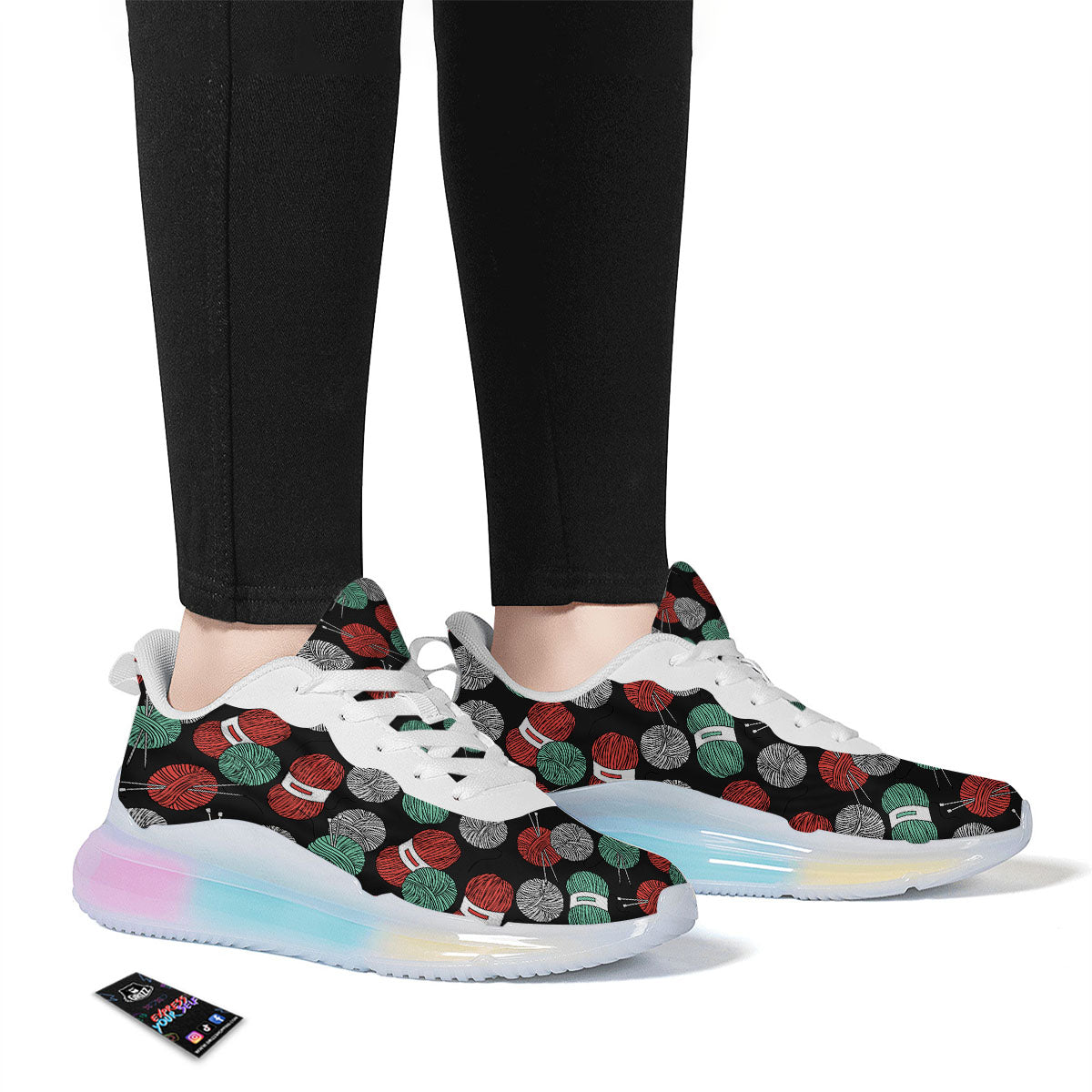 Yarn Knitting Print Pattern Running Sneakers-grizzshop