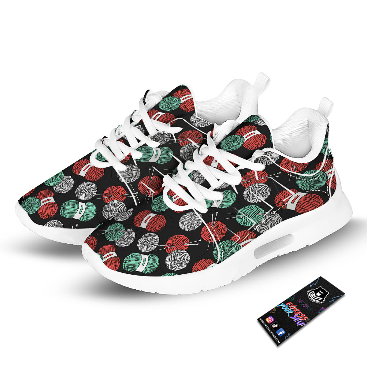Yarn Knitting Print Pattern Tennis Shoes-grizzshop