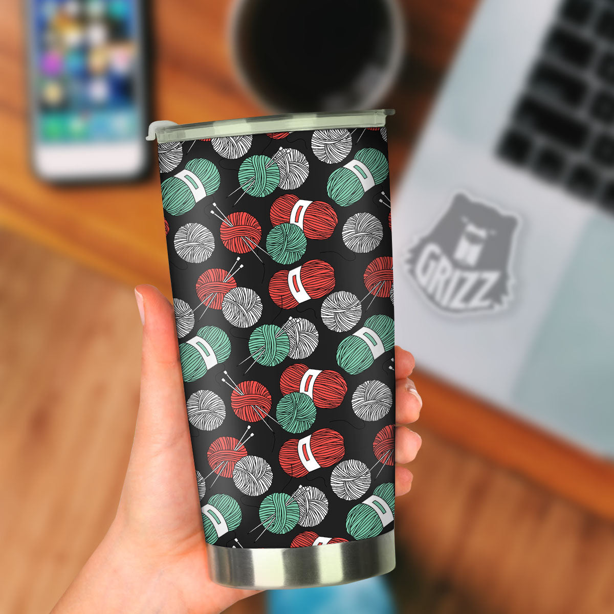 Yarn Knitting Print Pattern Tumbler-grizzshop