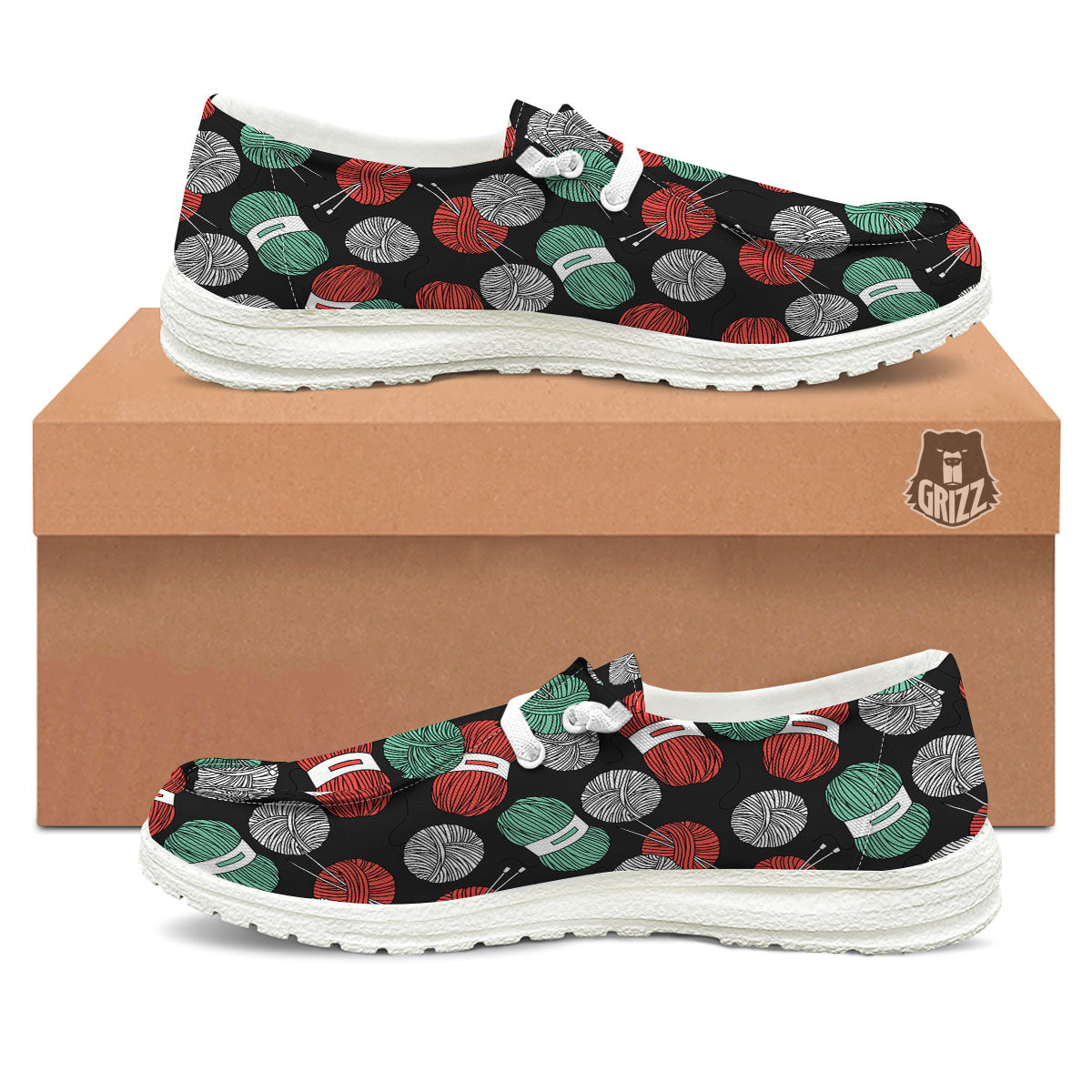 Yarn Knitting Print Pattern White Loafers-grizzshop