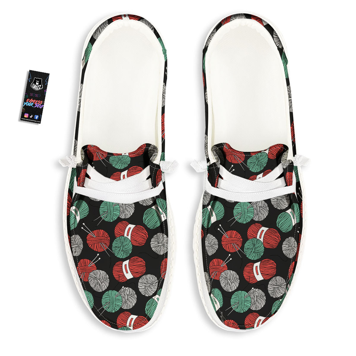 Yarn Knitting Print Pattern White Loafers-grizzshop