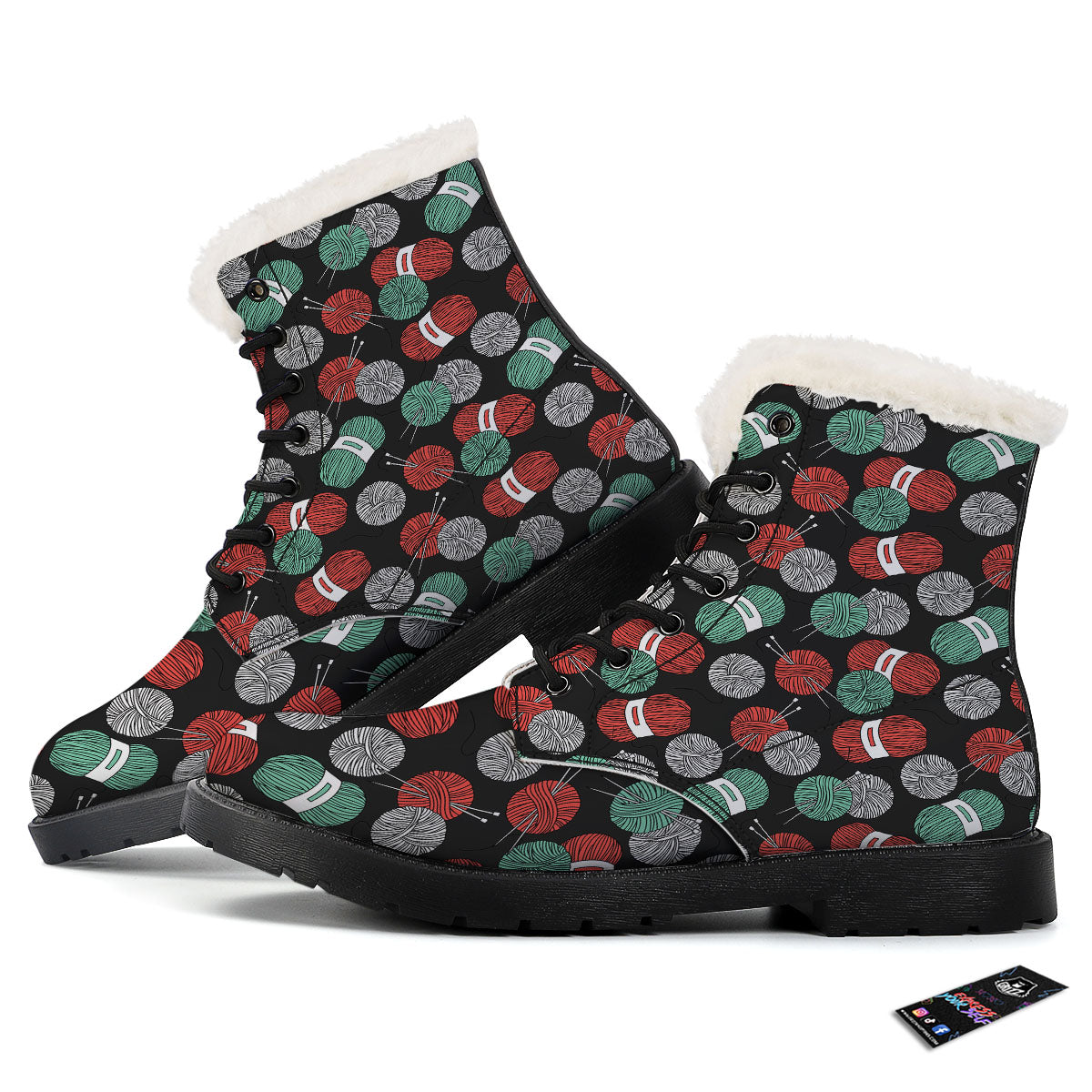 Yarn Knitting Print Pattern Winter Boots-grizzshop