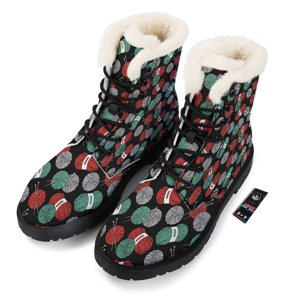 Yarn Knitting Print Pattern Winter Boots-grizzshop