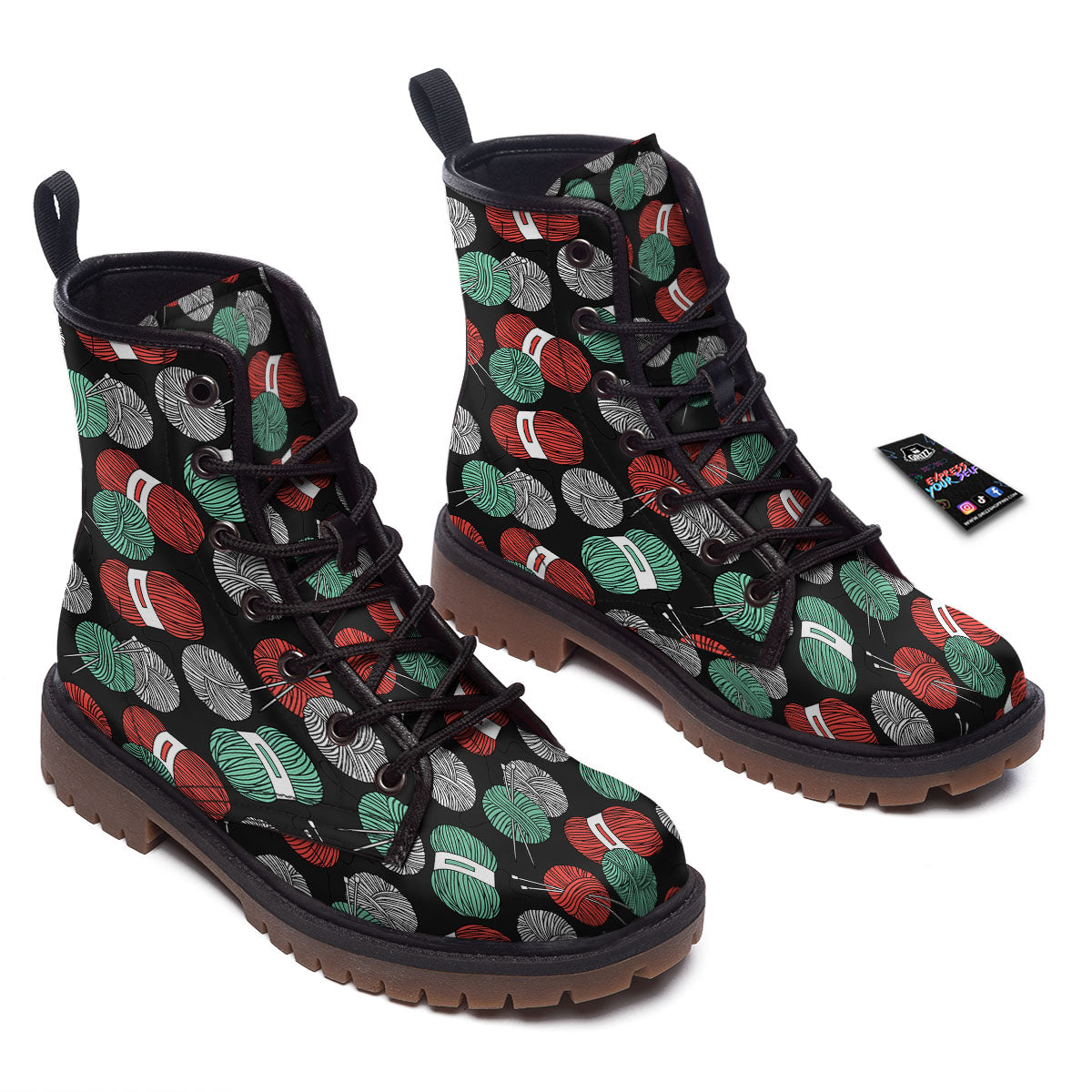 Yarn Knitting Print Pattern Work Boots-grizzshop