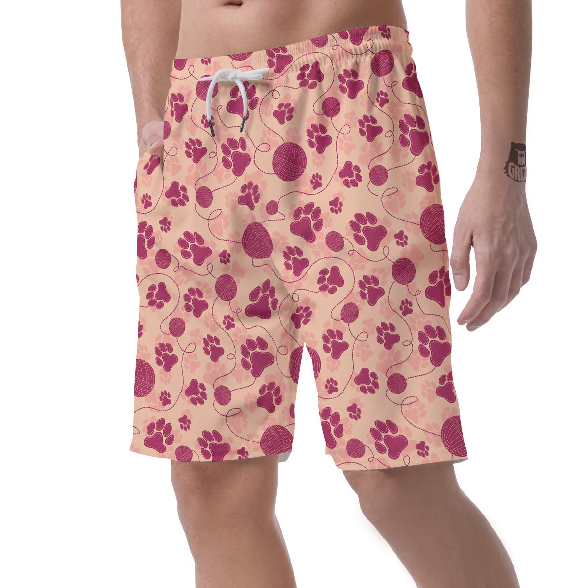 Yarn Paw Print Men's Shorts-grizzshop