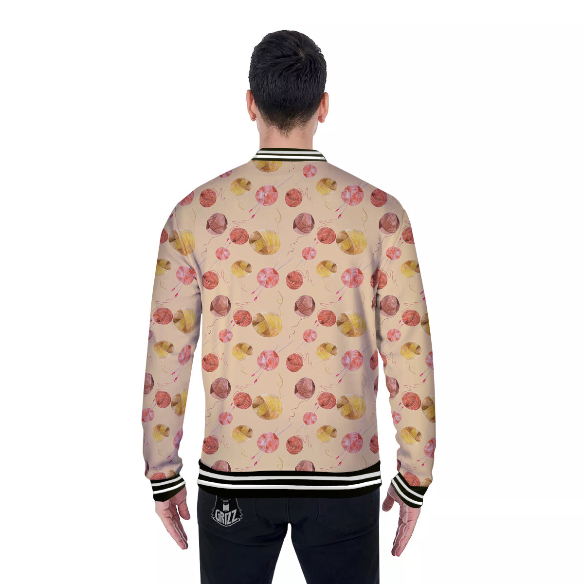 Yarn Watercolor Print Pattern Baseball Jacket-grizzshop