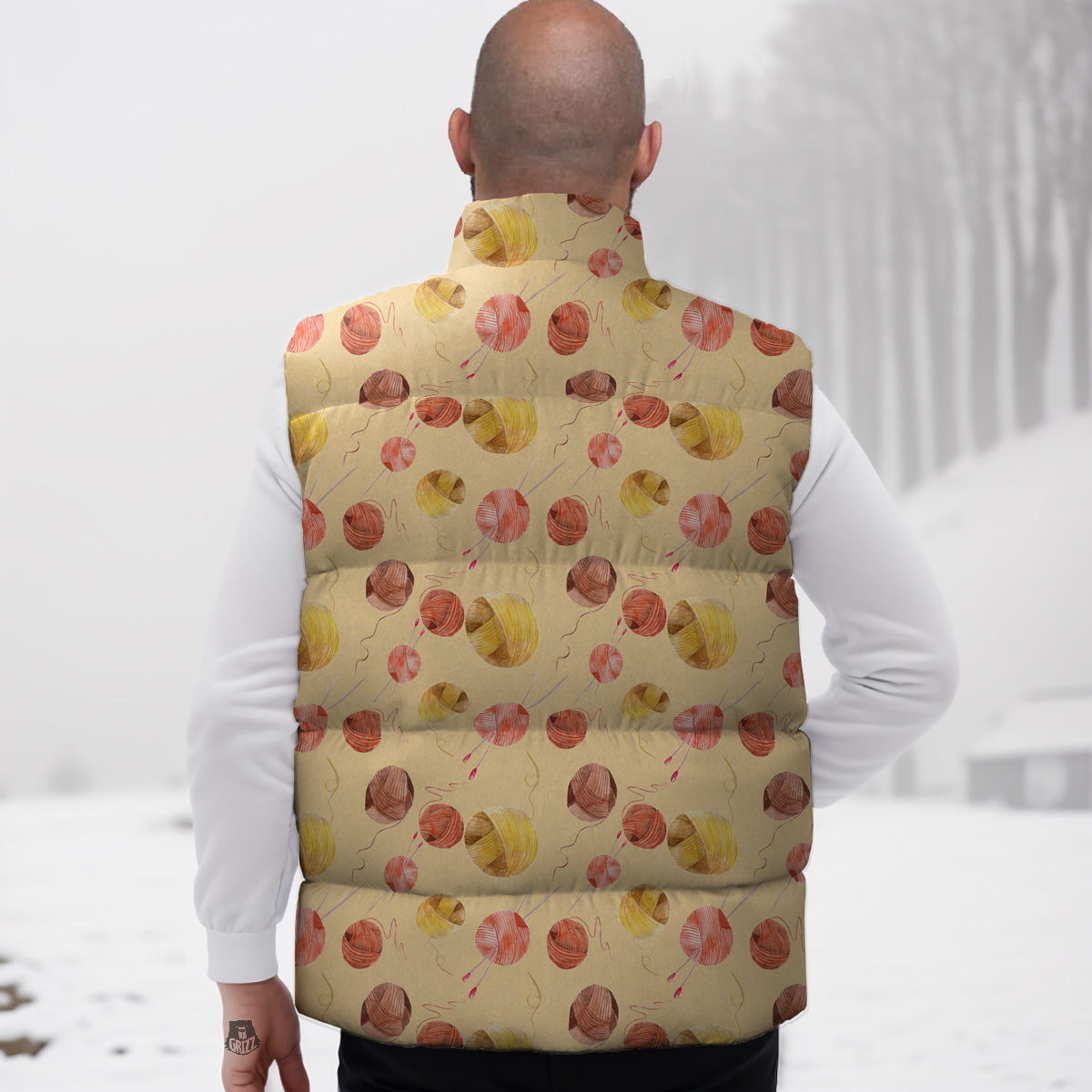 Yarn Watercolor Print Pattern Down Vest-grizzshop