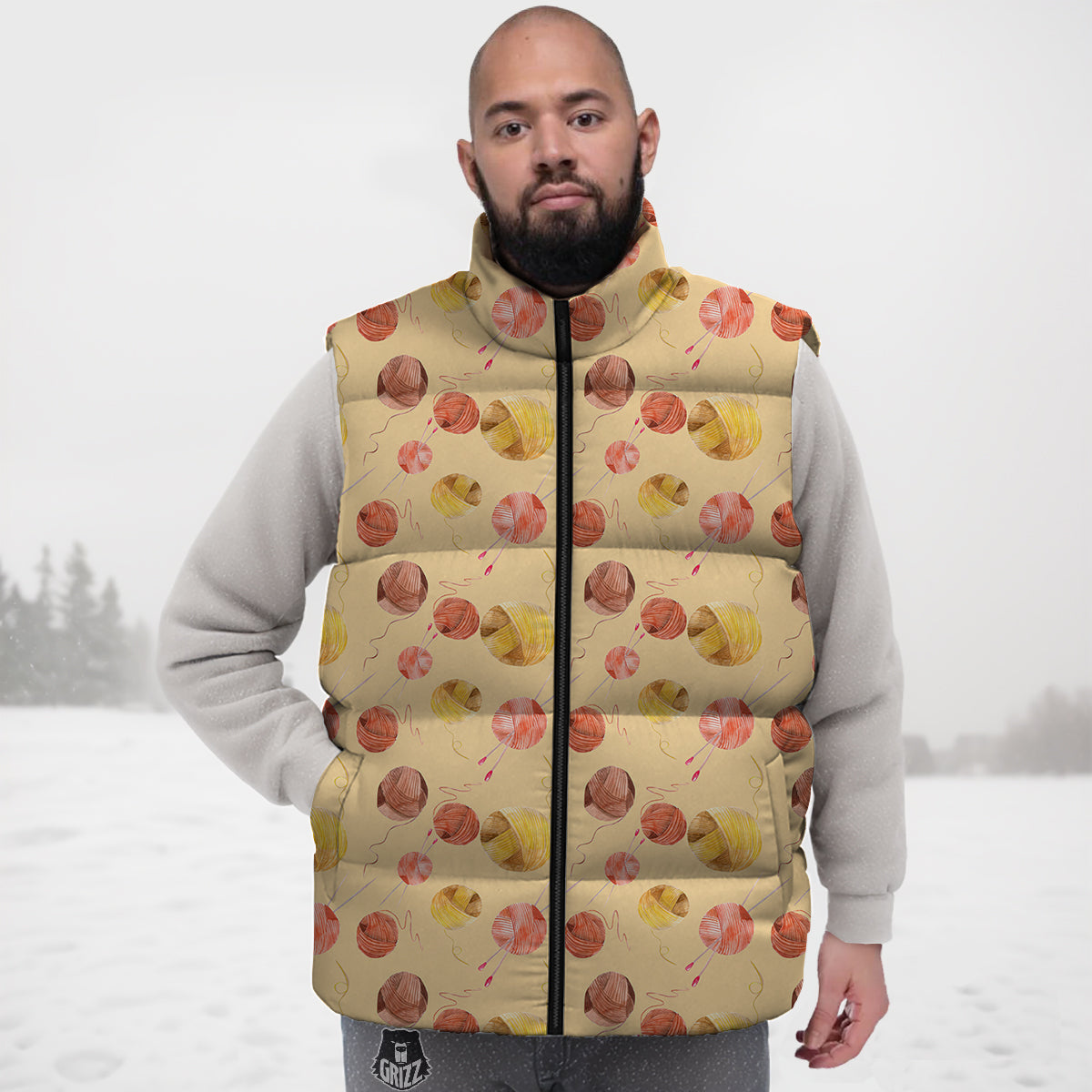Yarn Watercolor Print Pattern Down Vest-grizzshop