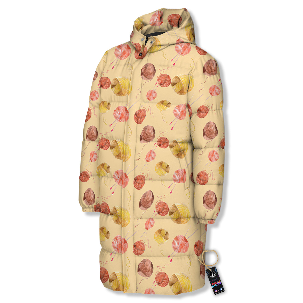 Yarn Watercolor Print Pattern Long Down Jacket-grizzshop