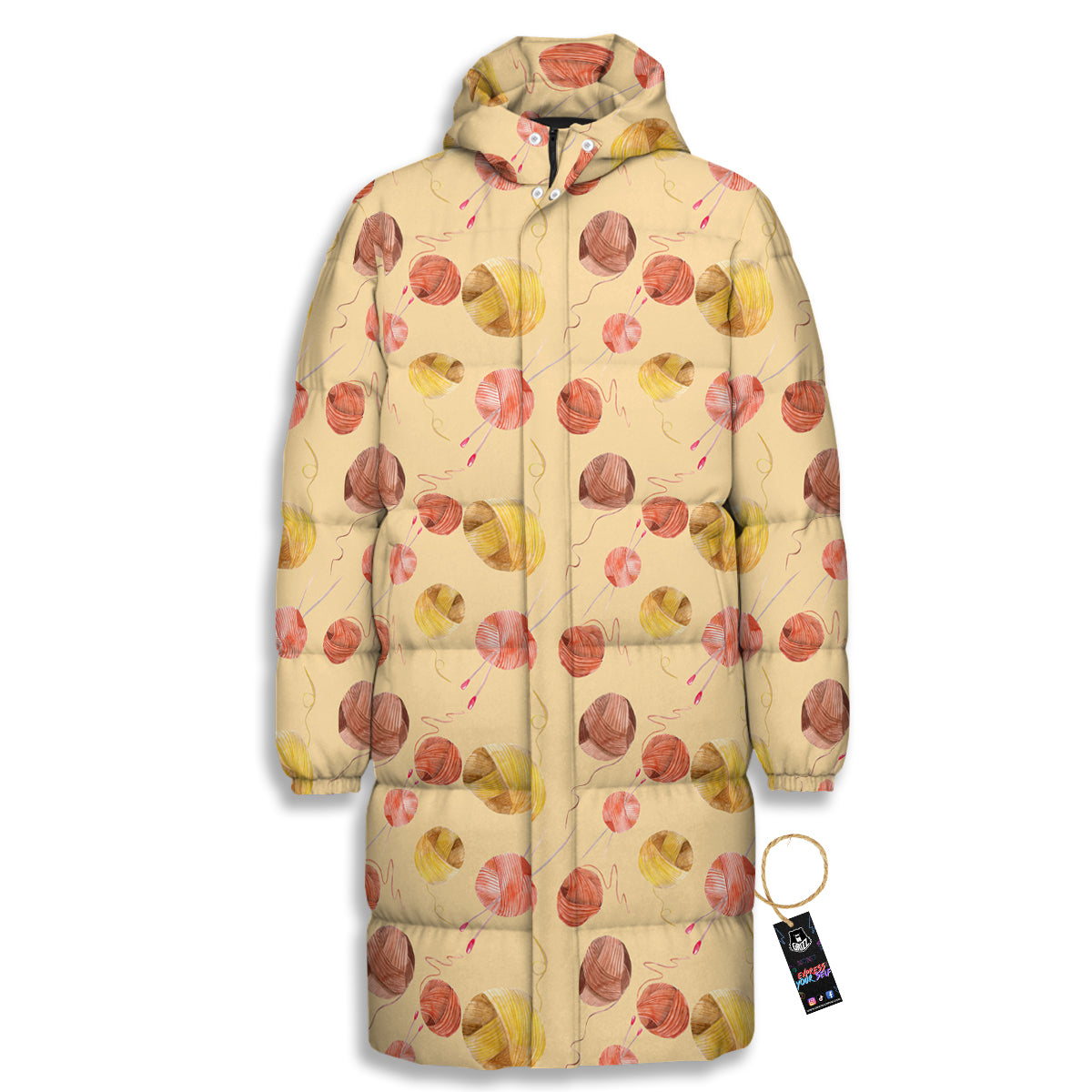 Yarn Watercolor Print Pattern Long Down Jacket-grizzshop