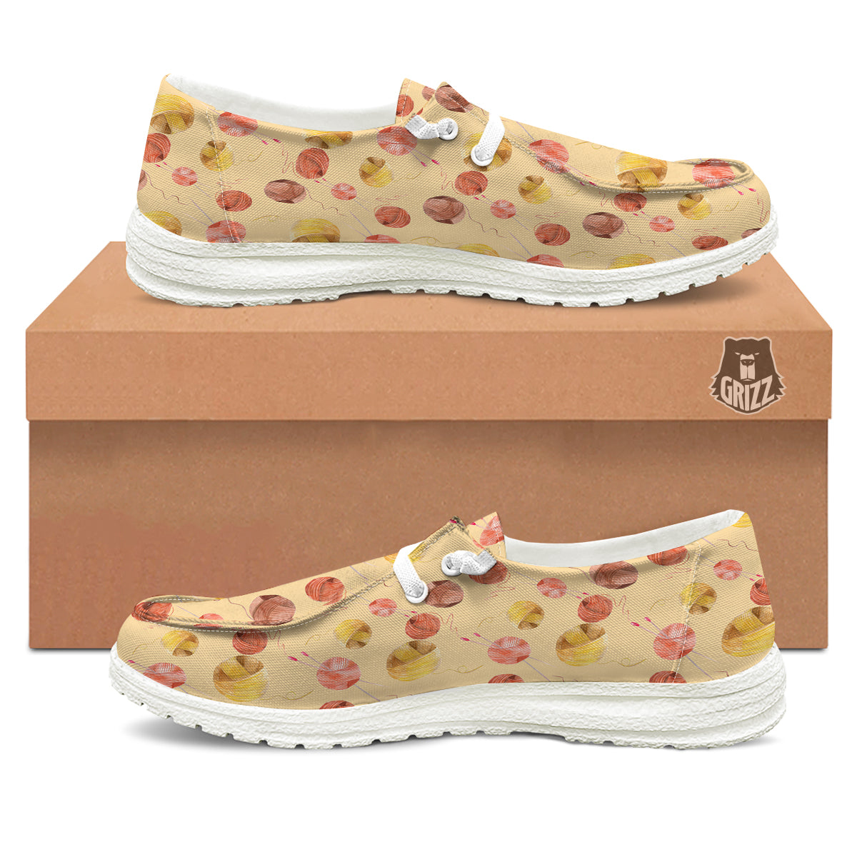 Yarn Watercolor Print Pattern White Loafers-grizzshop