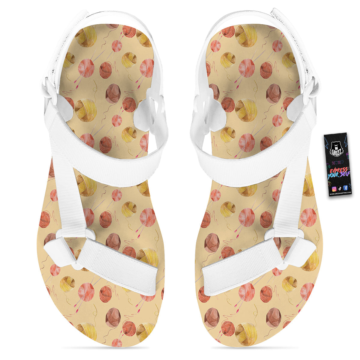 Yarn Watercolor Print Pattern White Open Toe Sandals-grizzshop