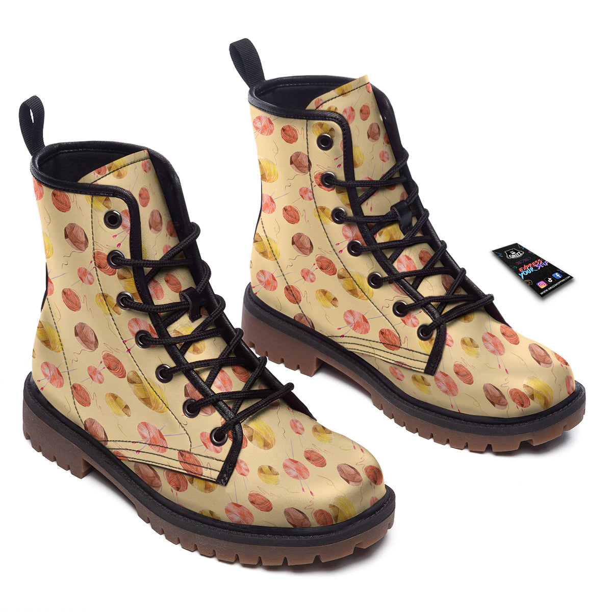 Yarn Watercolor Print Pattern Work Boots-grizzshop