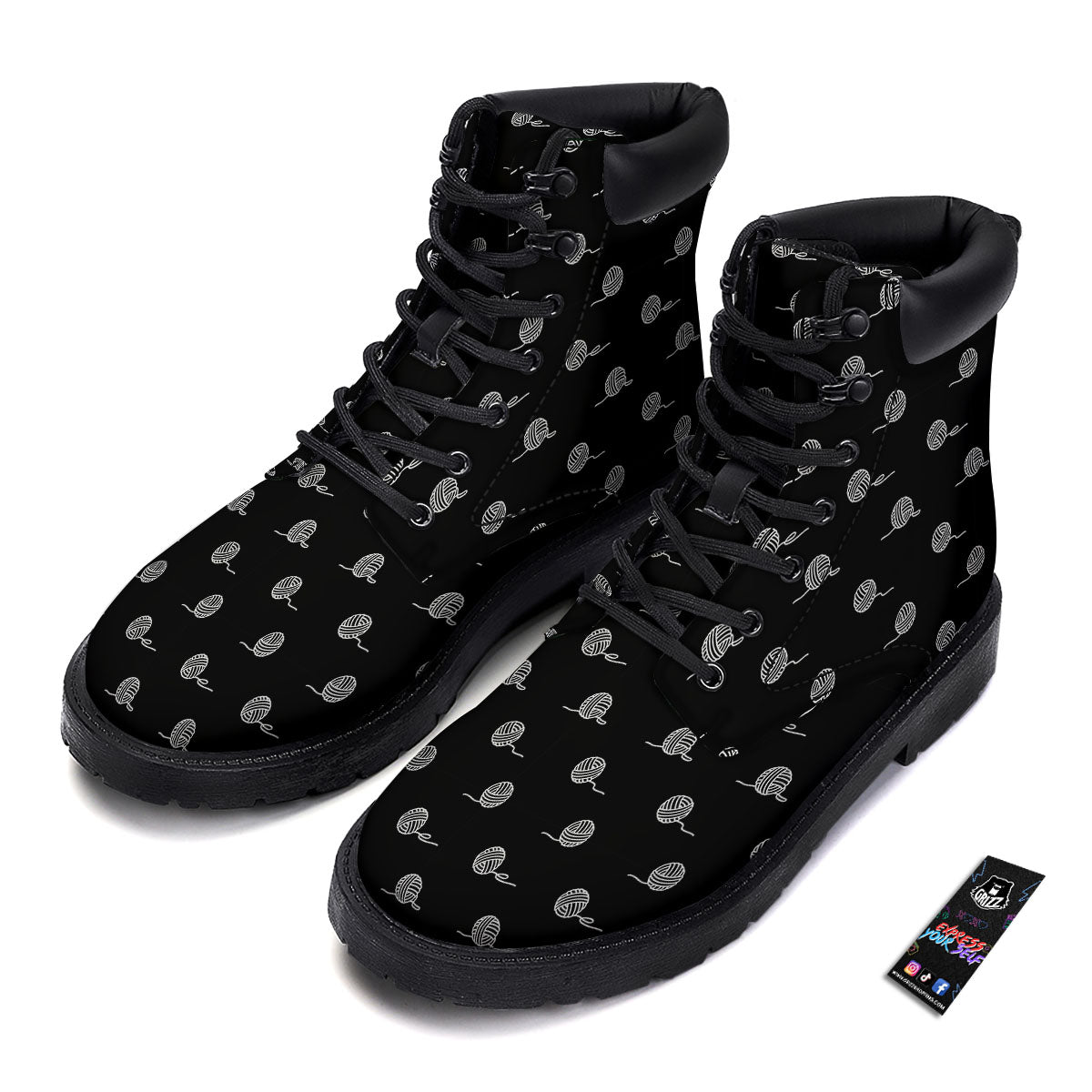 Yarn White And Black Print Pattern Boots-grizzshop
