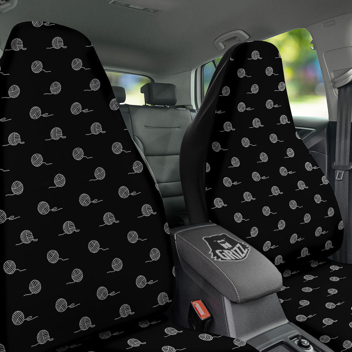 Yarn White And Black Print Pattern Car Seat Covers-grizzshop