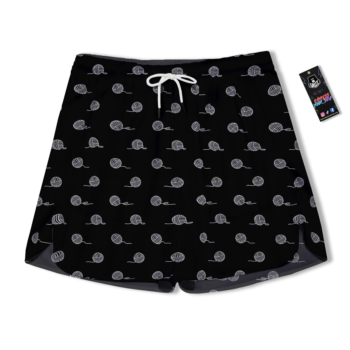 Yarn White And Black Print Pattern Men's Running Shorts-grizzshop
