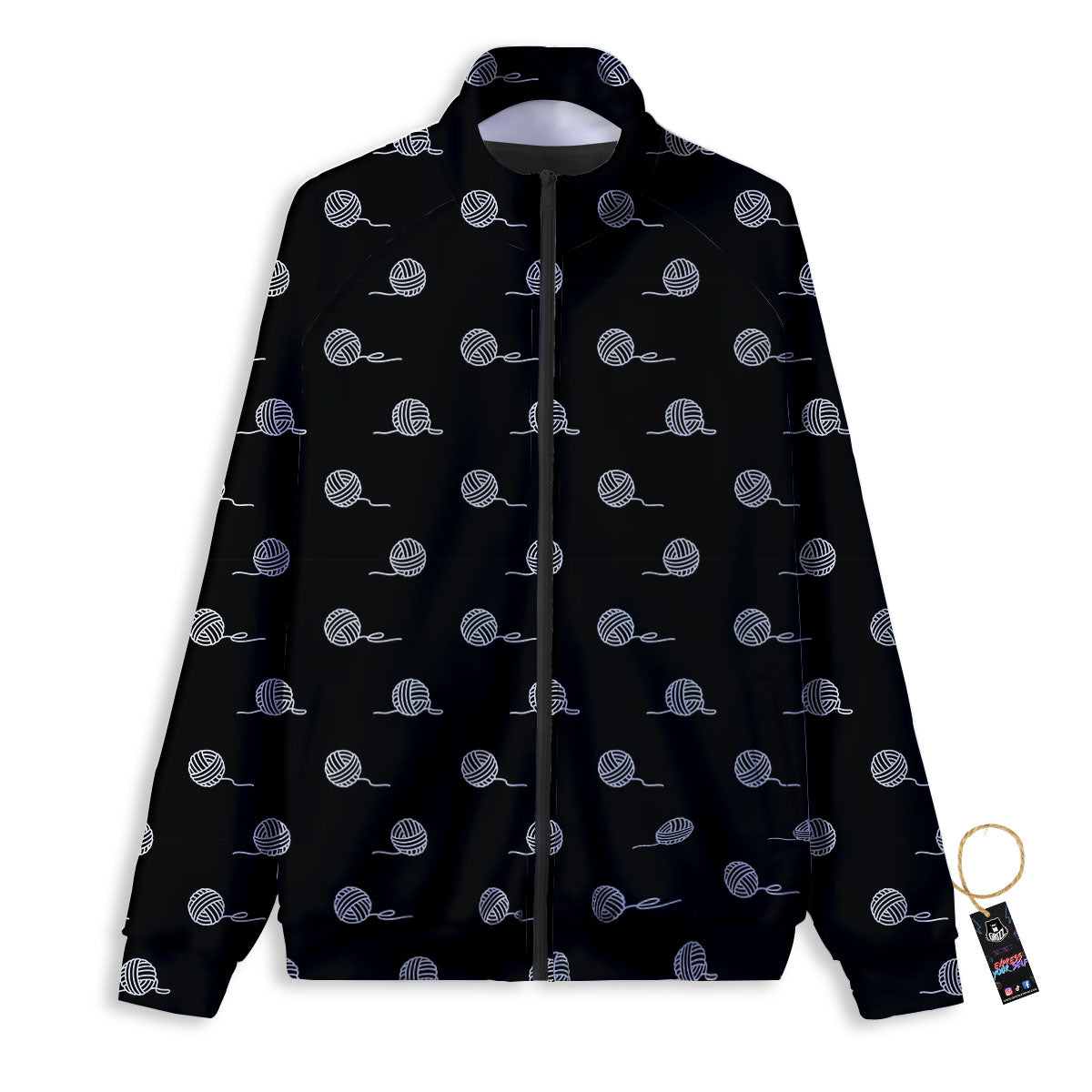 Yarn White And Black Print Pattern Track Jacket-grizzshop