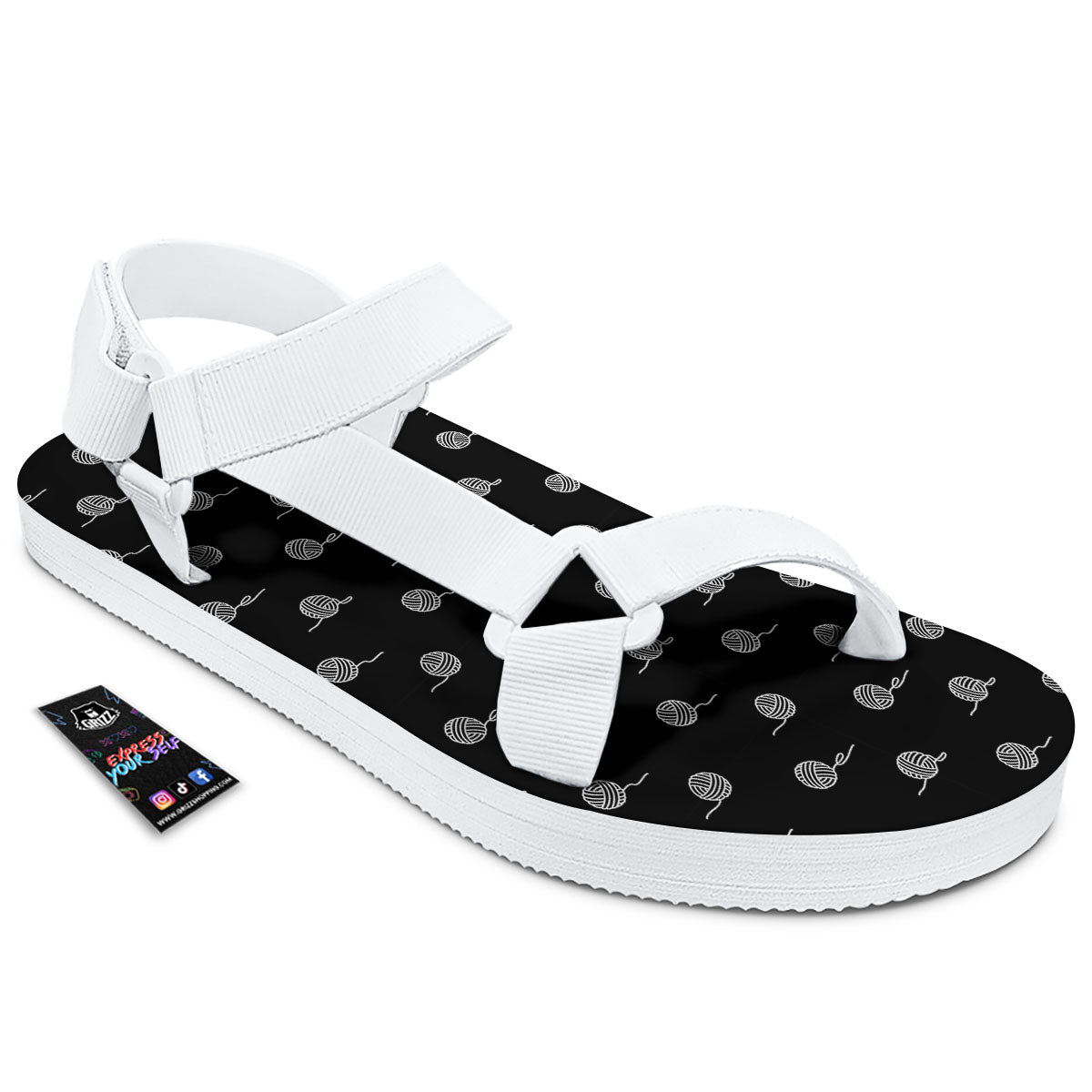 Yarn White And Black Print Pattern White Open Toe Sandals-grizzshop